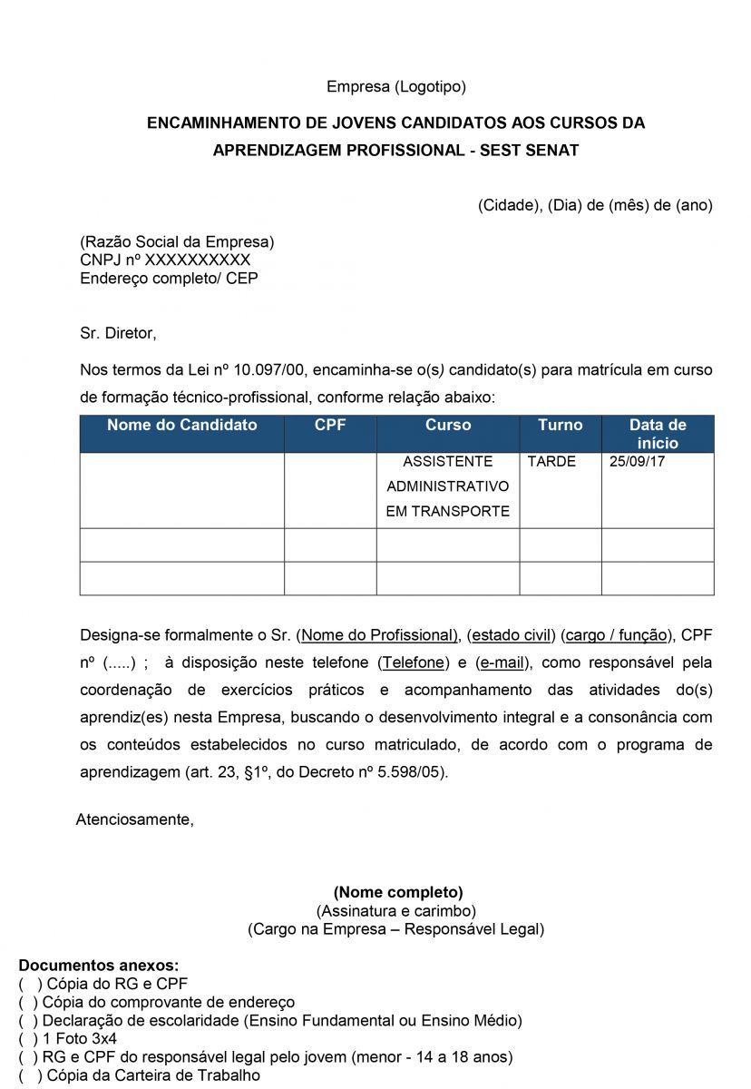 Modelo Contrato De Trabalho Menor Aprendiz Vários Modelos